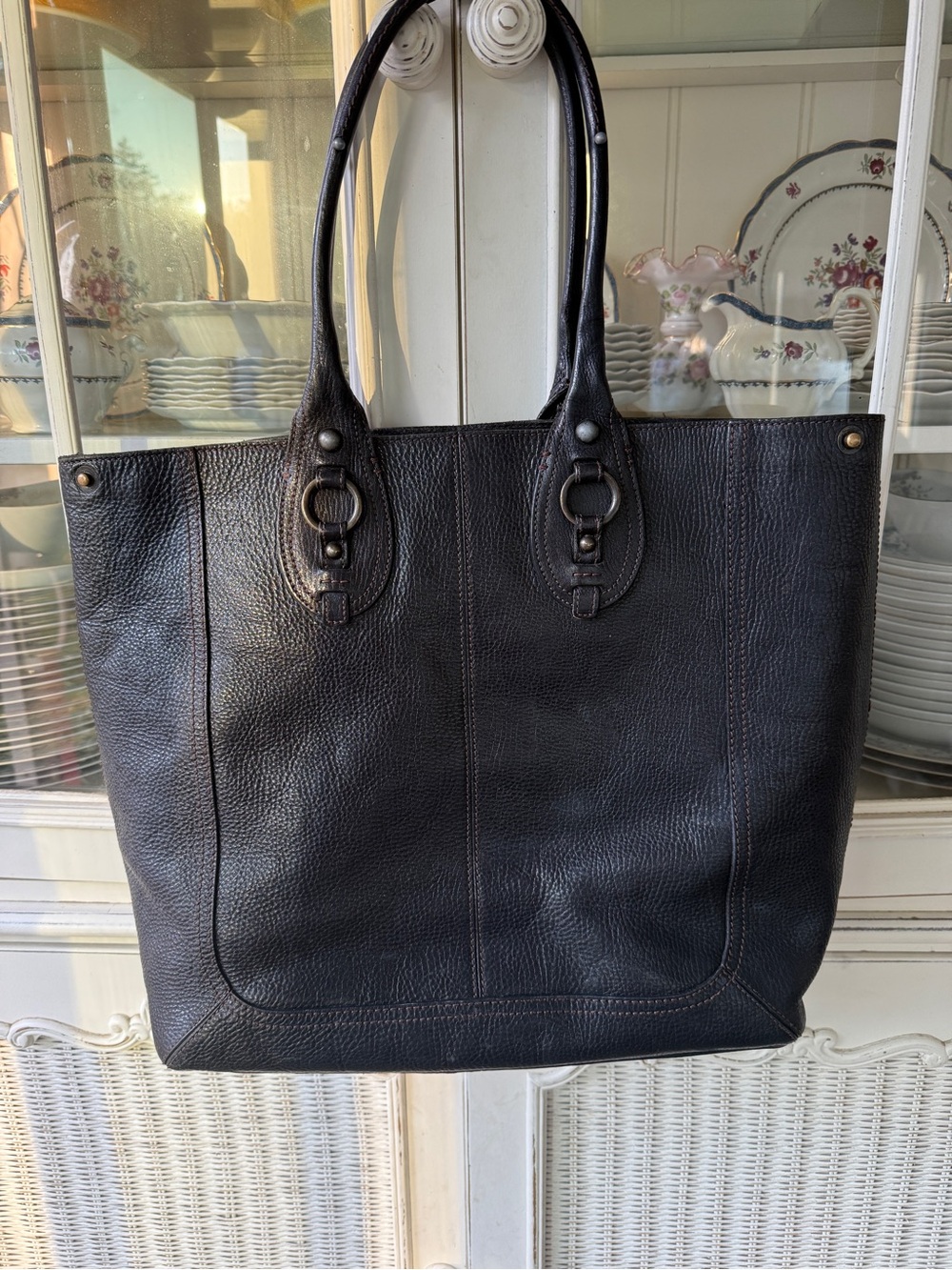 Banana Republic Black Chatham XL Leather Tote Shopper Purse Vintage  Nomad Bag